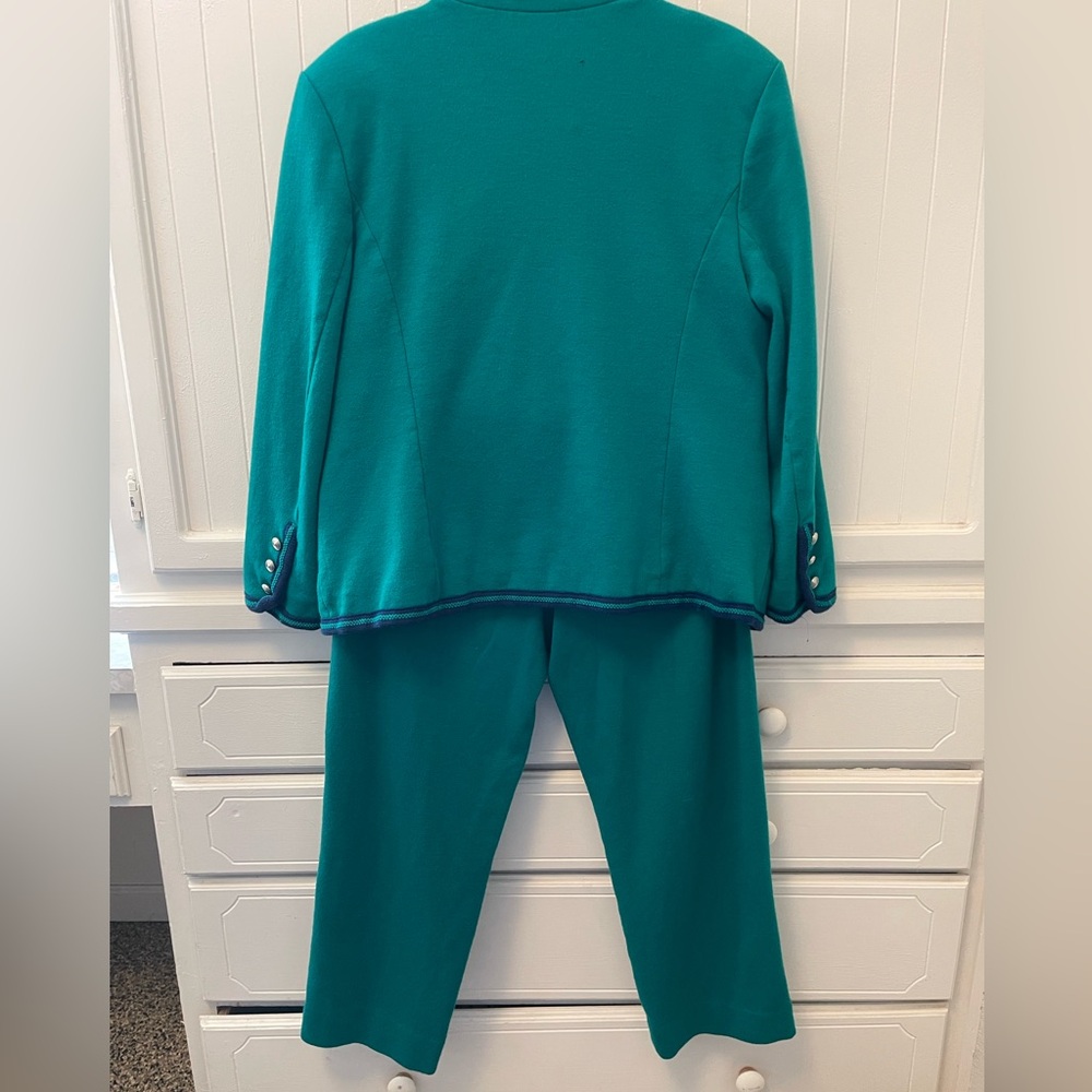 Bleyle Women’s Teal Green with Blue trim Blazer &Pants Vintage Wool Sz 14 Petite - Picture 6 of 16